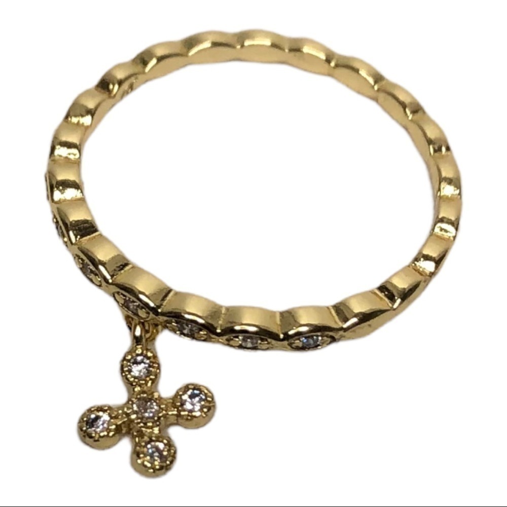 Gold Studded Band Ring with Dangling Cross